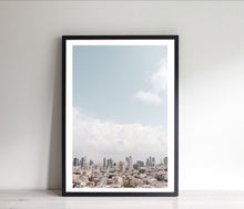 Load image into Gallery viewer, Skyline print, printable wall art, cityscape blue sky, Tel Aviv Israel landscape - prints-actually