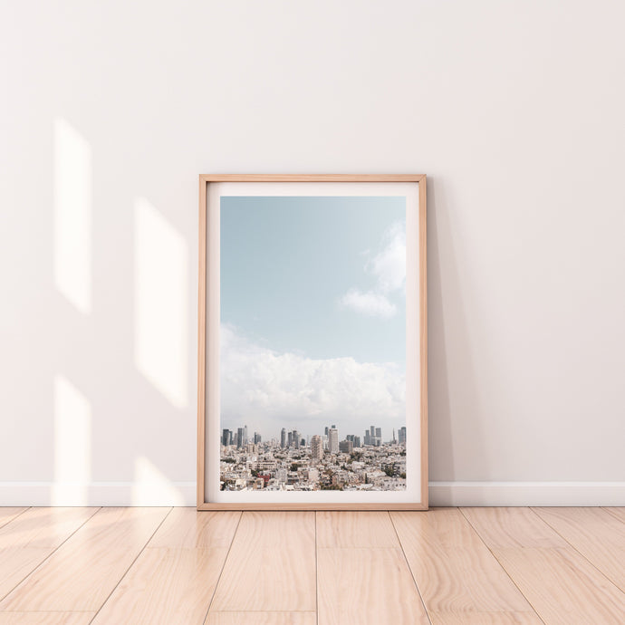 Skyline print, printable wall art, cityscape blue sky, Tel Aviv Israel landscape - prints-actually