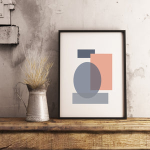 Abstract print, printable wall art, geometric shapes, peach blush gray - prints-actually