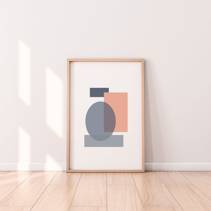 Abstract print, printable wall art, geometric shapes, peach blush gray - prints-actually