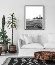 Load image into Gallery viewer, Tel Aviv skyline print, printable wall art, black and white Israel landscape, vertical - prints-actually