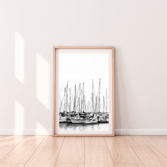 Sailboats Print, Printable Wall Art, Tel Aviv Israel, Black and White Photography - prints-actually