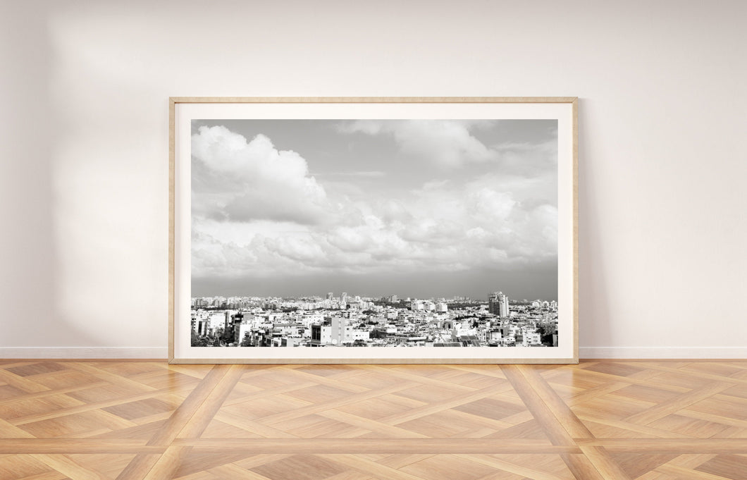 Black and white skyline print, Tel Aviv Israel landscape, printable wall art - prints-actually