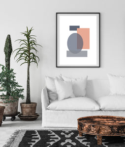Abstract print, printable wall art, geometric shapes, peach blush gray - prints-actually