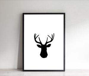 Black deer print, deer head silhouette, printable wall art - prints-actually
