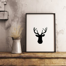 Load image into Gallery viewer, Black deer print, deer head silhouette, printable wall art - prints-actually