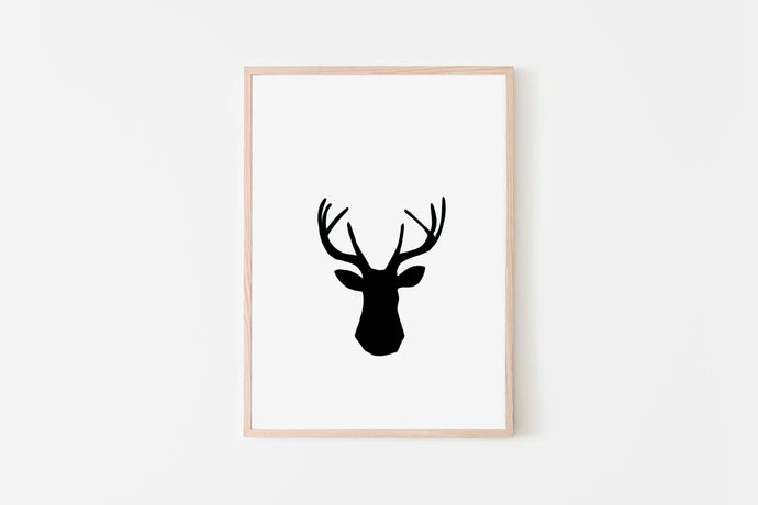 Black deer print, deer head silhouette, printable wall art - prints-actually