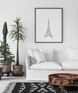 Eiffel tower print, printable wall art, minimalist print, black and white Paris - prints-actually