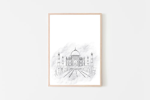 Taj Mahal print, printable wall art, minimalist print, black and white India - prints-actually