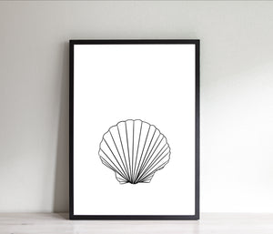 Seashell print, sea shell printable wall art, nautical art, black and white print - prints-actually