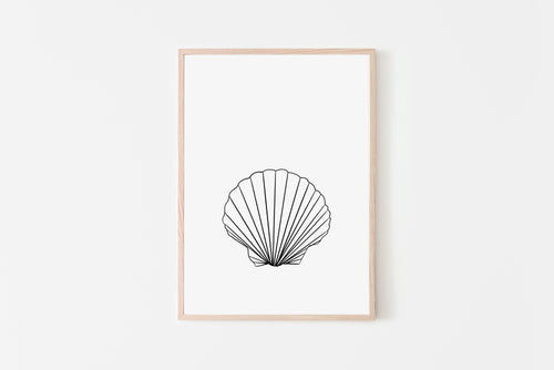 Seashell print, sea shell printable wall art, nautical art, black and white print - prints-actually