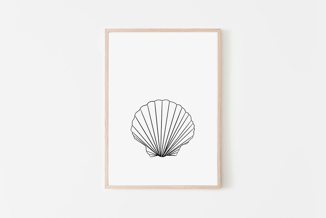 Seashell print, sea shell printable wall art, nautical art, black