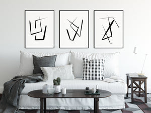 Set of 3 abstract prints, black and white print, printable modern wall art - prints-actually