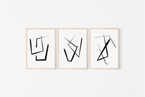 Set of 3 abstract prints, black and white print, printable modern wall art - prints-actually