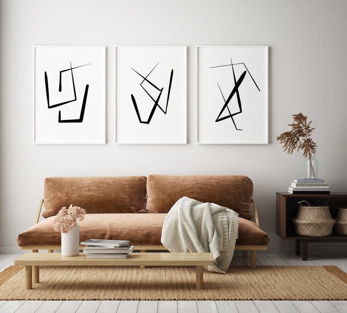 Set of 3 abstract prints, black and white print, printable modern wall art - prints-actually