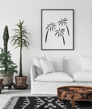Load image into Gallery viewer, Palm trees print, trees illustration, black and white silhouette, home decor - prints-actually