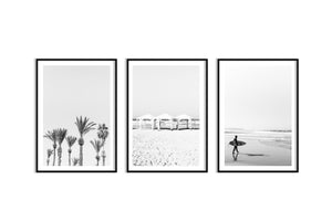 set of 3 beach prints, black and white print, printable wall art, palm trees coast - prints-actually