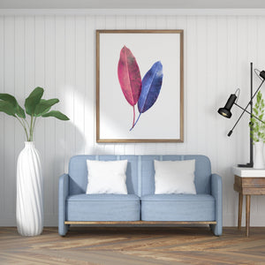Blue and pink leaves print, autumn botanical decor - prints-actually