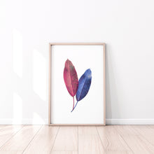 Load image into Gallery viewer, Blue and pink leaves print, autumn botanical decor - prints-actually