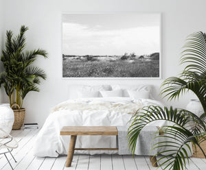 Black and white field print, printable wall art, landscape poster, horizontal - prints-actually