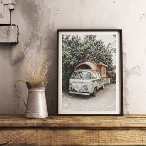 Van print, printable wall art, green retro Volkswagen, digital wall prints VW camper - prints-actually