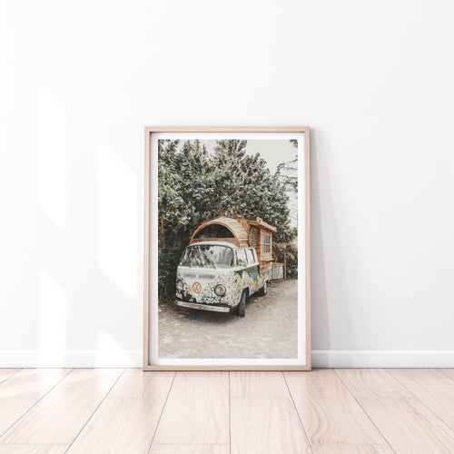 Van print, printable wall art, green retro Volkswagen, digital wall prints VW camper - prints-actually