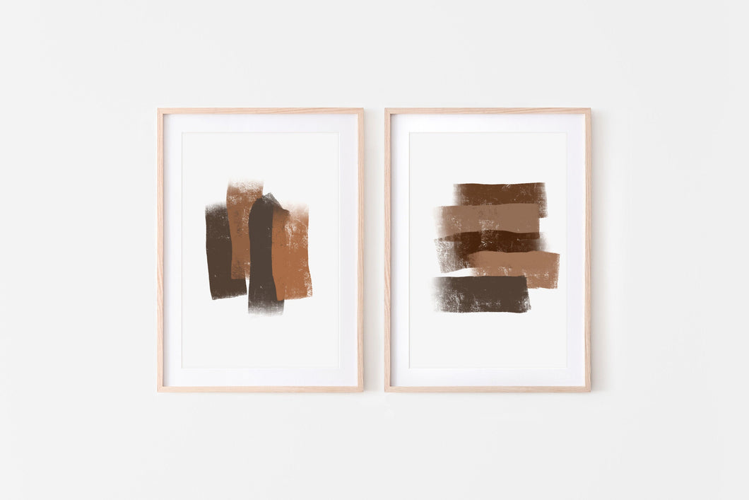 Set of 2 abstract prints, brown brush strokes print, printable wall art, modern art - prints-actually