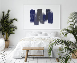 Abstract print, printable wall art, blue brush strokes digital print - prints-actually