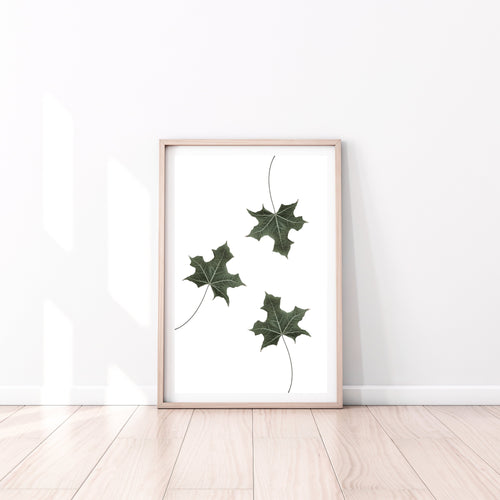 Leaves Print, three green leaves Wall Art, tropical print 8x10 digital print - prints-actually