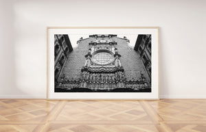 Montserrat Abbey print, wall art, clock poster, Black and white Spain photography - prints-actually
