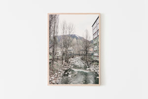 River stream Print, winter photography, Andorra landscape nature printable - prints-actually