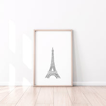 Load image into Gallery viewer, Eiffel tower print, printable wall art, minimalist print, black and white Paris - prints-actually