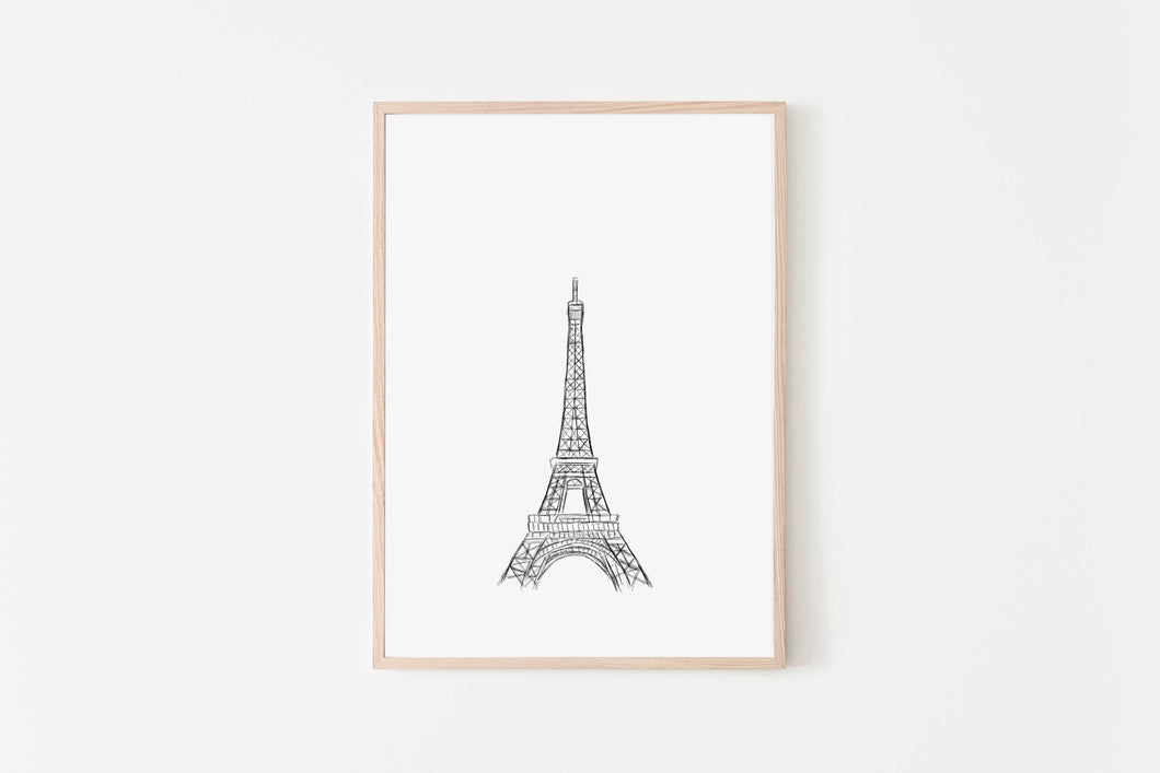 Eiffel tower print, printable wall art, minimalist print, black and white Paris - prints-actually