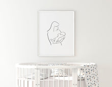 Load image into Gallery viewer, Mother and baby print, mothers day gift, black and white silhouette - prints-actually