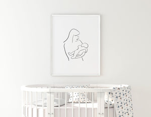 Mother and baby print, mothers day gift, black and white silhouette - prints-actually