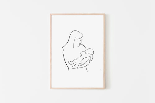 Mother and baby print, mothers day gift, black and white silhouette - prints-actually