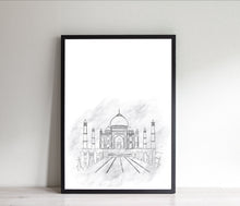 Load image into Gallery viewer, Taj Mahal print, printable wall art, minimalist print, black and white India - prints-actually
