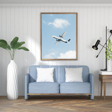 Load image into Gallery viewer, Airplane print, printable wall art, minimalist print, blue white clouds wall art - prints-actually