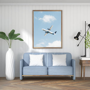 Airplane print, printable wall art, minimalist print, blue white clouds wall art - prints-actually