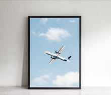 Load image into Gallery viewer, Airplane print, printable wall art, minimalist print, blue white clouds wall art - prints-actually