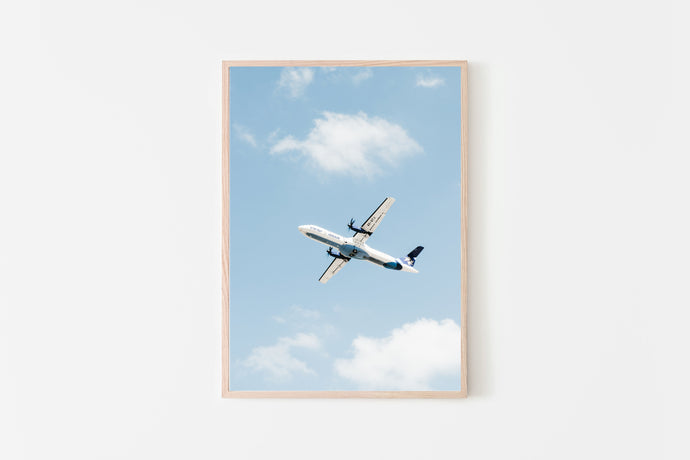 Airplane print, printable wall art, minimalist print, blue white clouds wall art - prints-actually