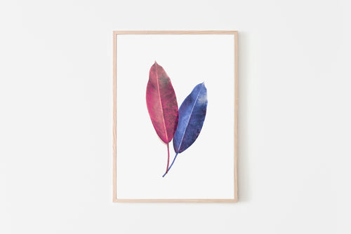 Blue and pink leaves print, autumn botanical decor - prints-actually