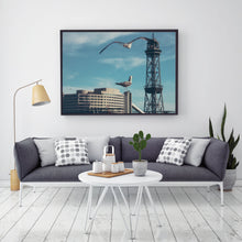 Load image into Gallery viewer, Barcelona skyline Print, Printable Wall Art, Seagulls Blue Sky Harbour - prints-actually