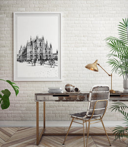 Duomo Cathedral Print, Printable Wall Art, Vertical Minimalist Print, italy sketch - prints-actually