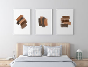Set of 3 abstract prints, brown brush strokes print, printable modern wall art - prints-actually