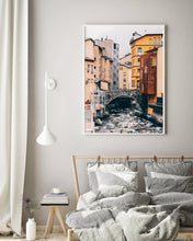 Load image into Gallery viewer, Old buildings print, Andorra poster, printable wall art, bridge on a river photography - prints-actually