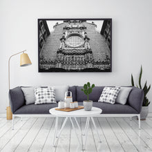Load image into Gallery viewer, Montserrat Abbey print, wall art, clock poster, Black and white Spain photography - prints-actually