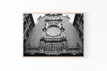 Load image into Gallery viewer, Montserrat Abbey print, wall art, clock poster, Black and white Spain photography - prints-actually