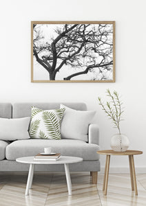 Black and white tree print, printable wall art, tree top with branches - prints-actually