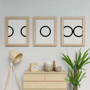 Set of 3 abstract prints, black and white circles, printable modern wall art - prints-actually